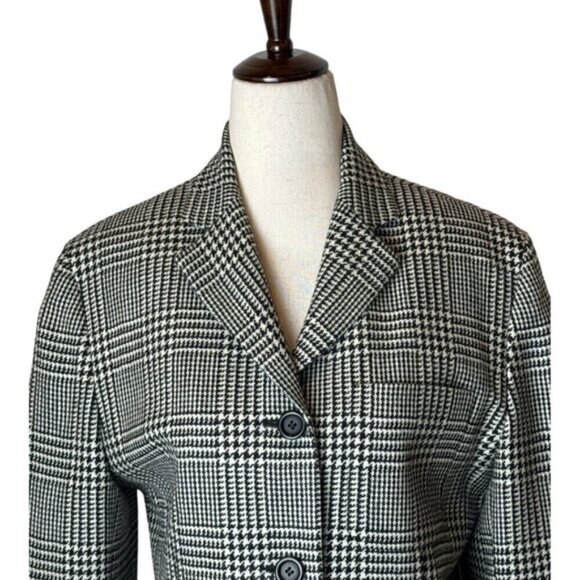 Ann Taylor Blazer Women‎ 6 Black White Plaid Wool Single Breasted 4 Button Close - Picture 3 of 11